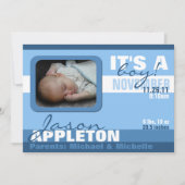 モダンで粋な警官のストライプの誕生の発表 案内状 (正面)