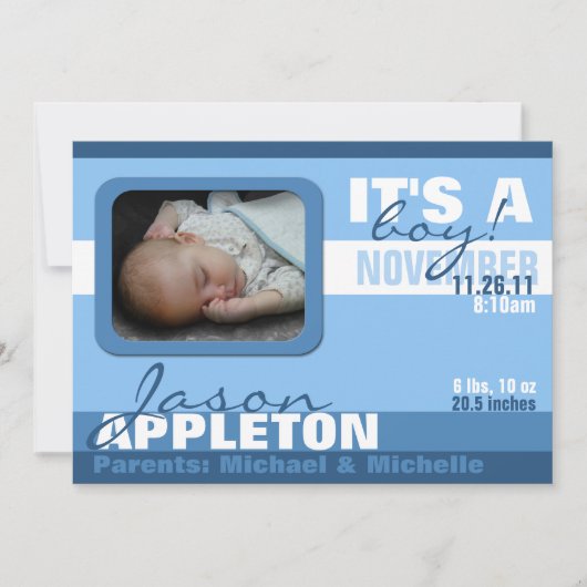 モダンで粋な警官のストライプの誕生の発表 案内状 (正面)