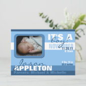 モダンで粋な警官のストライプの誕生の発表 案内状 (スタンド正面)