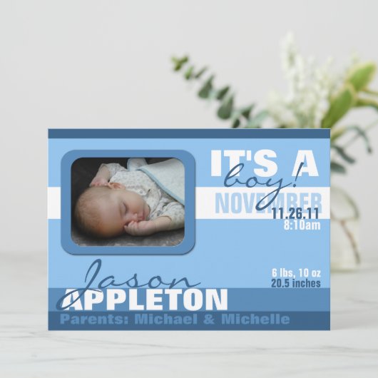 モダンで粋な警官のストライプの誕生の発表 案内状 (スタンド正面)