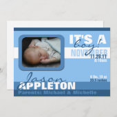 モダンで粋な警官のストライプの誕生の発表 案内状 (正面/裏面)