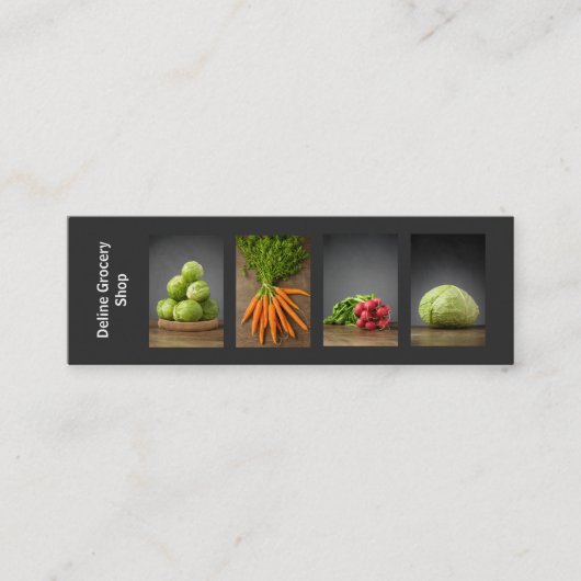 モダンで粋な食料雑貨の名刺 スキニー名刺 (正面)