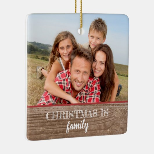 モダンで素朴でカスタムな2側の家族写真のクリスマス セラミックオーナメント (右)