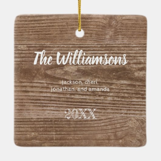 モダンで素朴でカスタムな2側の家族写真のクリスマス セラミックオーナメント (裏面)