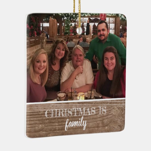 モダンで素朴でカスタムな2側の家族写真のクリスマス セラミックオーナメント (右)