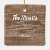 モダンで素朴でカスタムな2側の家族写真のクリスマス セラミックオーナメント (裏面)