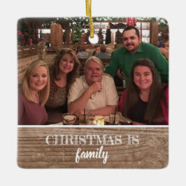 モダンで素朴でカスタムな2側の家族写真のクリスマス セラミックオーナメント