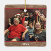 モダンで素朴でカスタムな2写真の家族写真 セラミックオーナメント (裏面)