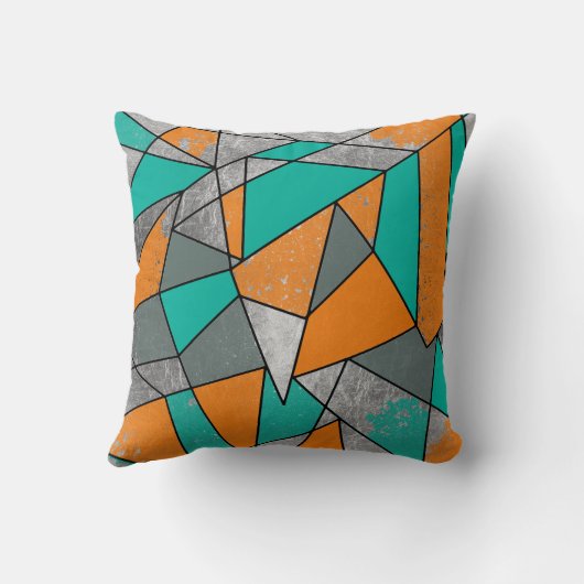 モダンで素朴なオレンジティール(緑がかった色)の灰色の銀製の幾何学的 クッション (裏面)