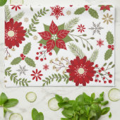 モダンで素朴なクリスマスの花 キッチンタオル (折り畳み)