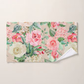 モダンで素朴なクリームローズピンクの水彩画の花柄 ハンドタオル (ハンドタオル)