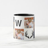 モダンで素朴なシカの(雄ジカの)枝角及び4つの家族写真 マグカップ (中央)