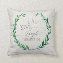 モダンで素朴な農家の水彩画のリース家族 クッション