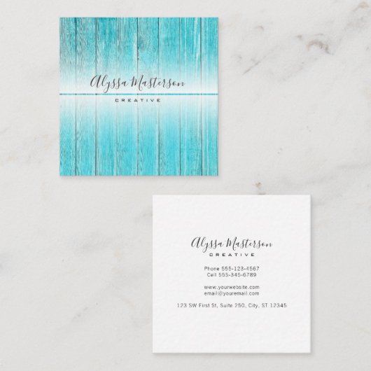 モダンで素朴な風化させたターコイズBarnwood スクエア名刺 (正面/裏面)