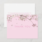 モダンで繊細な花のピンク サンキューカード (正面/裏面)
