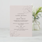 モダンで繊細な、優しいピンクの花を纏った、こっそりとした結婚式 招待状 (スタンド正面)