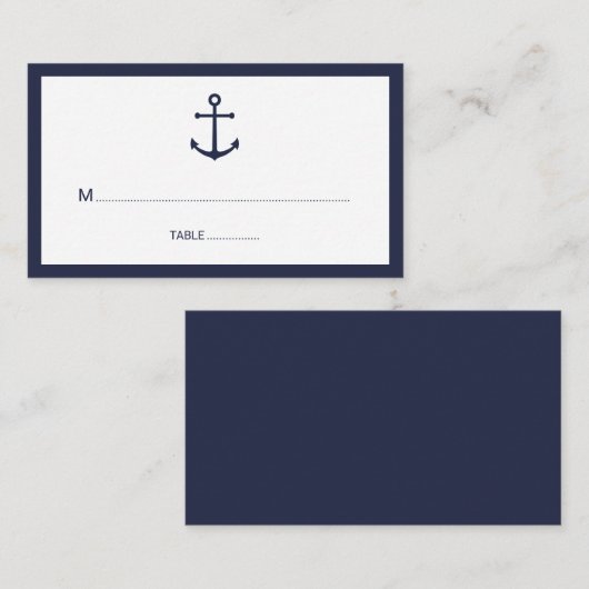 モダンで航海のな濃紺のいかりの結婚式 プレイスカード (正面/裏面)