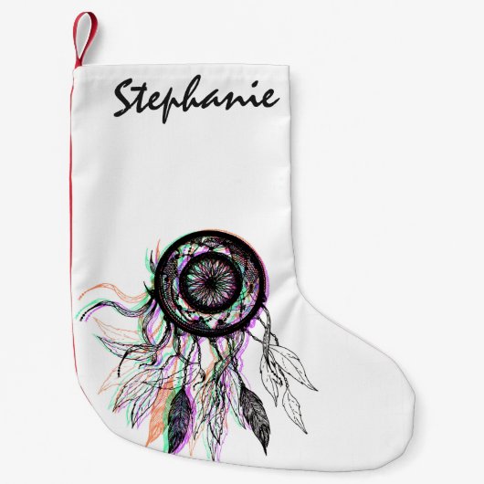 モダンで芸術的なネイティブアメリカンDreamcatcher スモールクリスマスストッキング (正面)