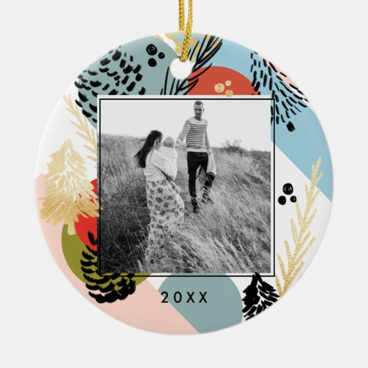 モダンで芸術的な|ミニマルなマツ円錐形の写真 セラミックオーナメント (正面)