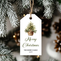 モダンで落ち着いたクリスマスツリーのホリデーギフト用ラベル