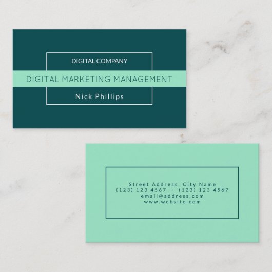 モダンで薄いフレームの優雅のティール（緑がかった色） 名刺 (正面/裏面)