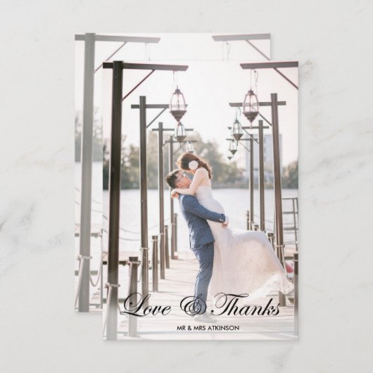 モダンで装飾的な2写真の結婚式のサンキューカード サンキューカード (正面/裏面)