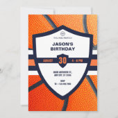 モダンで象徴的なバスケットボールロゴの誕生日 招待状 (正面)