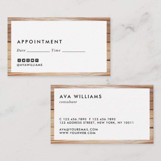モダンで豪華な木製のボーダーきれいなレイアウトのアポイントメント 名刺 (正面/裏面)