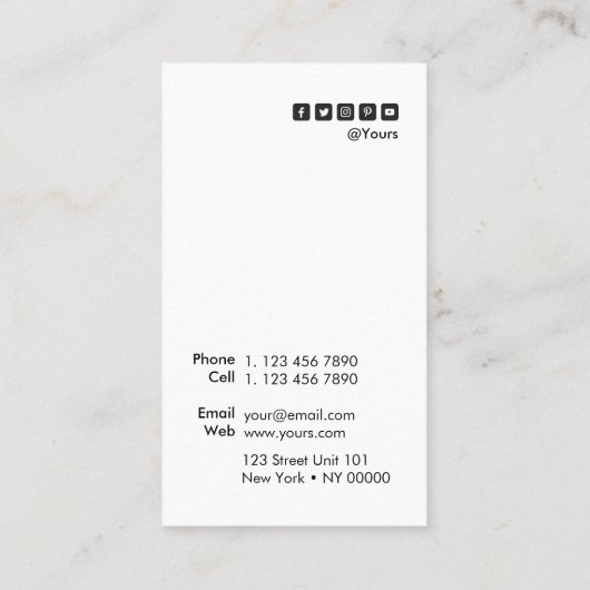 モダンで豪華な許可のハートの形の垂直 名刺 (裏面)