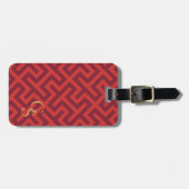 モダンで赤いギリシャ人の鍵幾何学的なパターンモノグラム ラゲッジタグ (正面横)