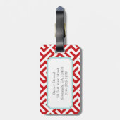 モダンで赤いギリシャ人の鍵幾何学的なパターンモノグラム ラゲッジタグ (裏面縦)