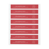 モダンで赤いクリスマスのモノグラムの住所 ラップアラウンドラベル (シート)