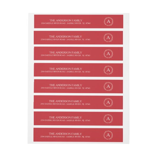 モダンで赤いクリスマスのモノグラムの住所 ラップアラウンドラベル (シート)