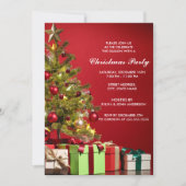 モダンで赤いクリスマスツリーの休日のパーティ 招待状 (正面)