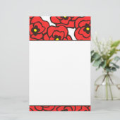 モダンで赤いケシの花柄の文房具 便箋 (スタンド正面)