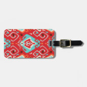 モダンで赤いターコイズのガーリーなイカットの種族パターン ラゲッジタグ (正面横)