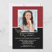 モダンで赤いダマスク織の卒業パーティーの発表 招待状 (正面)