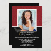 モダンで赤いダマスク織の卒業パーティーの発表 招待状 (正面/裏面)