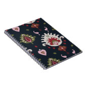 モダンで赤いピンクの黒くガーリーなイカットの種族パターン ノートブック (右側)