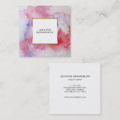 モダンで赤い水彩画の（ばちゃばちゃ）跳ねるのしぶきの金ゴールドフレーム スクエア名刺 (正面/裏面)