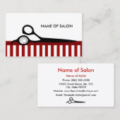 モダンで赤い白人の理容師のストライプなヘアーサロンのはさみ 名刺 (正面/裏面)