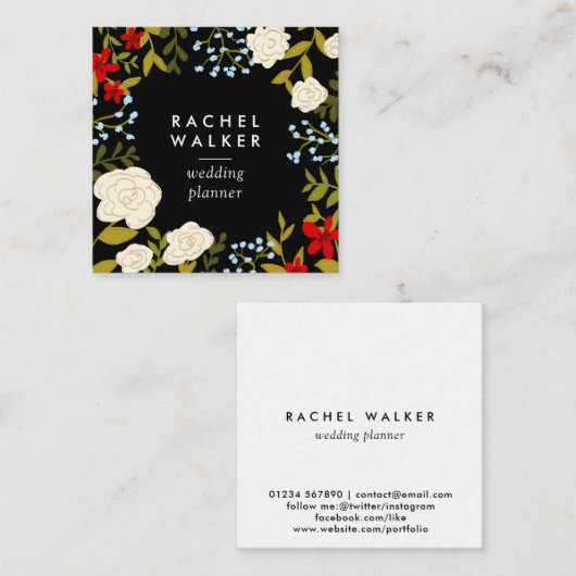 モダンで赤い花の正方形のプランナーの名刺 スクエア名刺 (正面/裏面)