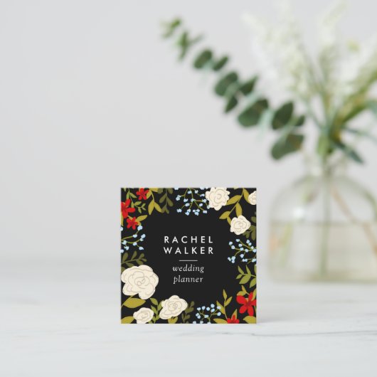 モダンで赤い花の正方形のプランナーの名刺 スクエア名刺 (スタンド正面)