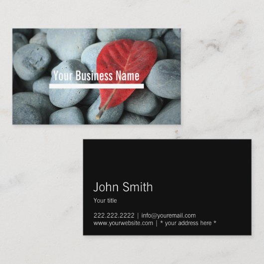 モダンで赤い葉および石の写真撮影 名刺 (正面/裏面)