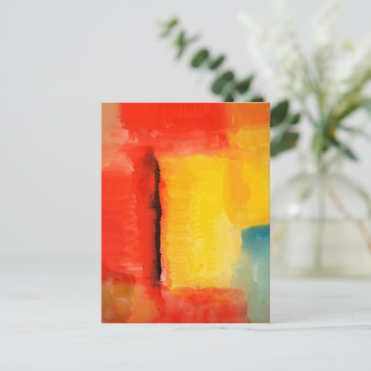 モダンで赤い黄色の抽象芸術の絵を描くこと ポストカード (スタンド正面)