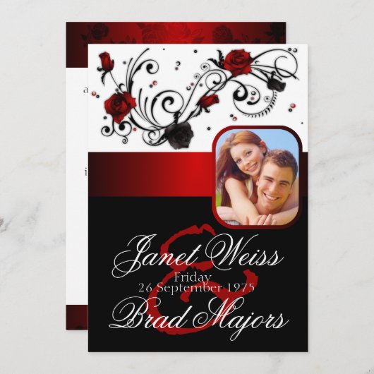 モダンで赤くおよび黒いバラの結婚式招待状 招待状 (正面/裏面)