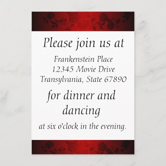 モダンで赤くおよび黒いバラの結婚披露宴の挿入物 エンクロージャーカード (裏面)