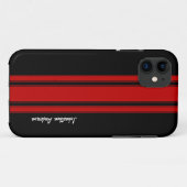 モダンで赤くおよび黒い競争は名前と縞で飾ります Case-Mate iPhoneケース (裏面(横))