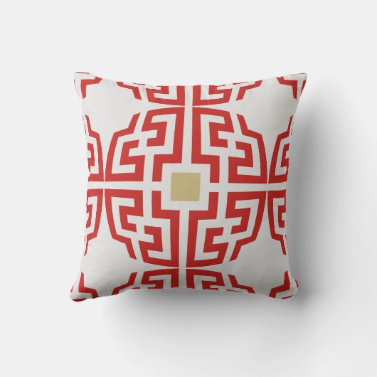 モダンで赤く白い中国趣味のシックで幾何学的な枕 クッション (裏面)