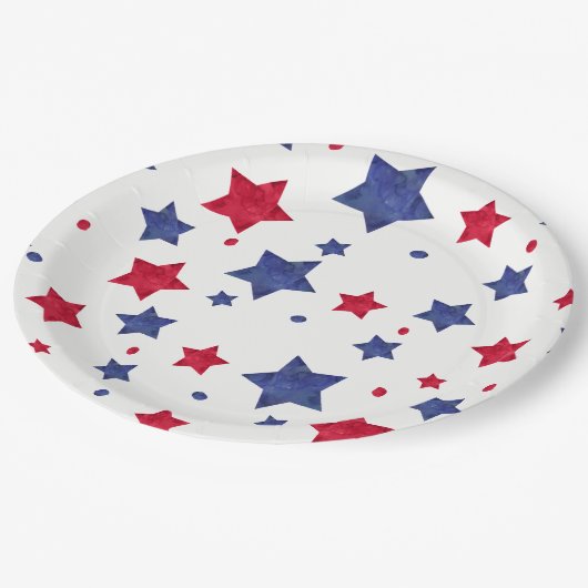 モダンで赤く青い水彩画は7月第4主演します ペーパープレート (アングル)